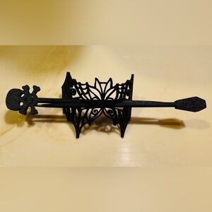 Black Lace Bat Hair Bun with Skull and Coffin Sticks